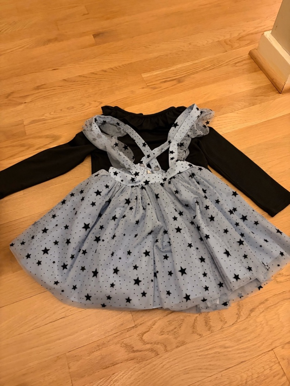 Pippa & Julie Light Blue Tulle Dress with Black Star Print & Top